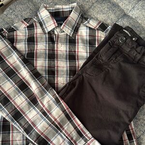 Izod Kids Plaid Shirt and Black Pants Set